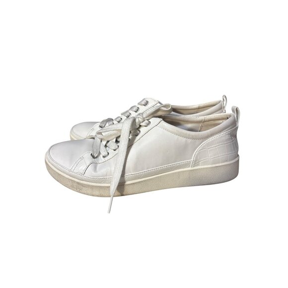 Vionic Womens 9 Casual Comfort Leather Platform Sneakers White Croc Emboss - Picture 1 of 7